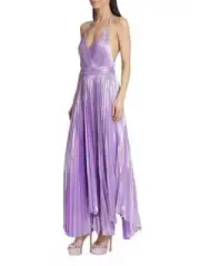 Alice + Olivia Arista Halter Neck Accordion Pleat Maxi Dress Women's 8 Solstice