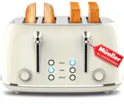 Mueller Retro Toaster 4 Slice with Extra Wide Slots Bagel, Defrost, and Cance...