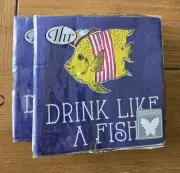 Rosanne Beck Collection Paper Cocktail Napkins DRINK LIKE A FISH 2 Pkg of 20