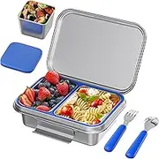 AOHEA Kids Stainless Steel Leak-Resistant Lunch Box, Bento Box For Kids 2 Compartments & Extra Container, BPA Free, Dishwasher Safe, for School and Office(42oz)