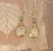 Stunning Sundial Shell Earrings with Electroformed 18kt Gold Trim & Accent Beads