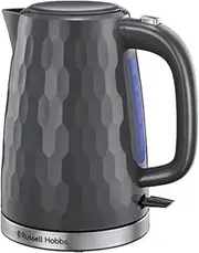 Russell Hobbs Honeycomb Electric 1.7L Cordless Kettle (Fast Boil 3KW, Grey premium plastic, matt & high gloss finish, Removable washable anti-scale filter, Push button lid, Perfect pour spout) 26053