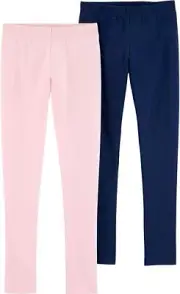 Carters Girls Baby Toddler 2 Pack Cotton Leggings Light Pink and Navy Blue pants