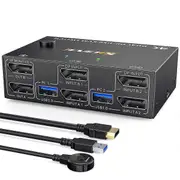 KVM Switch Dual Monitor DisplayPort, 4 USB3.0 for 2 Computers, 2 in 2 Out DP 1.4 KVM Switch Black