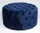 Handmade Big Round Coffee Table with Tufted Button ottoman - Navy Blue