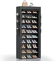 [Bonkiss] Covered Shoe Rack Tall Metal Shoes Rack Organizer for Entryway Garage Closet Tall Shoe Shelf Shoe Storage Cabinet Free Standing Large Garage Shoes Racks Organizer (11.8"D x 23.6"W x 70.86"H)