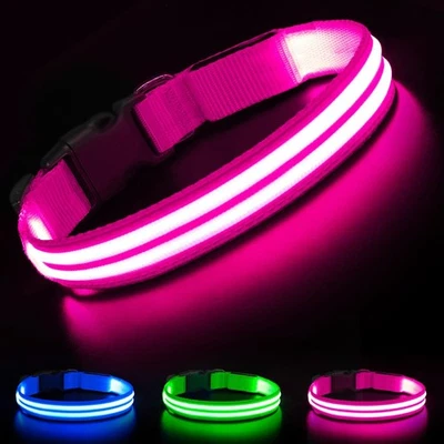 LED Dog Collar - USB Rechargeable Light Up Dog Collars, Pet Safety Collar Lig...