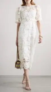 Zimmermann Halliday Floral Belted Lace Midi Dress Ivory Size AU 2 US 8 $1350