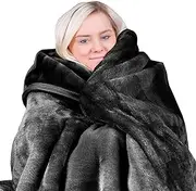 Laura Hill 800-GSM Faux Mink Throw Rug Blanket Queen Size Double-Sided Large Super Luxurious Soft Heavy - Black