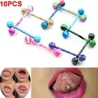 10x Barbell Tongue Rings Bars Stainless Steel Mixed Ball Piercing Body Jewel*SE