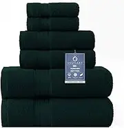 COZYART Deep Green Bath Towels Set, Deep Dark Green Cotton Bath Towels for Bathroom, Thick Bathroom Towels Set of 6 with 2 Bath Towels, 2 Hand Towels, 2 Washcloths, 650 GSM