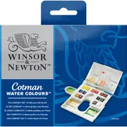 Winsor & Newton Cotman Watercolour Half-Pans Compact Artist Paint Set w/ Brush