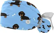 [Anna Cowper] 2 Pack Scrub Caps Surgical Hat for Women, Cartoon Dogs Nurse Hat Unisex Tie Back Hat, Long Hair
