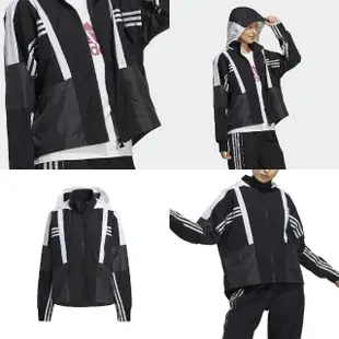 【adidas 愛迪達】外套 Sport Jacket Color 女款 愛迪達 連帽外套 尼龍平紋布 輕盈 黑 白(H09730)