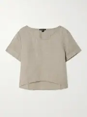 [James Perse] James Perse - Cropped Linen-canvas T-shirt - Light green - 1 1 Green