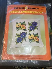 Pauline Denham Pansy Poppies Pillow Crewel Embroidery Kit 1974