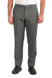Hugo Boss Men's "Giro" Slim Fit Gray 100% Wool Flat Front Dress Pants