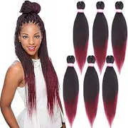 Dorsanee Ombre Burgundy Braiding Hair Pre Stretched 20 Inch 8 Packs Braiding Hair Extensions for Crochet Box Braids Twists Locs Hair Itch Free Soft Yaki Texture Hot Water Setting (20inch,#1B/Bug)