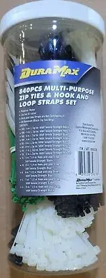 DuraMax 840 Pcs Multi Purpose Zip Ties Hook & Loop Strap Set Muli Size / Colors