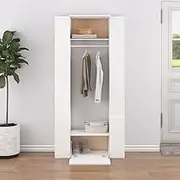 2-Piece Hallway Cabinets, High Gloss White Engineered Wood Storage Units with Shelves & Clothes Rail, Wall-Mountable Design, 97.5 x 37 x 99 cm Each – Modern Organizer for Home & Office