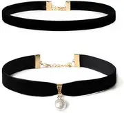 [COLORFUL BLING] Gothic Black Velvet Choker Necklace Set Vintage Punk Simple Thin Pearl Pendant Cloth Choker Necklace Jewelry for Women