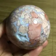 346g Natural red cherry blossom agate Geode Sphere Crystal Ball Healing 654