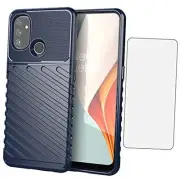 Asuwish Phone Case for OnePlus Nord N100 with Tempered Glass Screen Blue