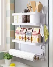Magnetic Spice Rack For Refrigerator Paper Towel Holder Shelf Organizer Fridge