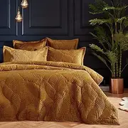 Paoletti Palmeria Quilted Super King Duvet Cover Set, Polyester, Gold