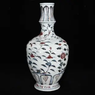 明洪武青花釉里紅花卉紋瓶，34.5×18，500