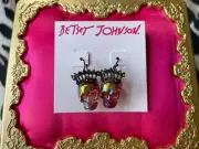 Betsey Johnson All Hallows Pink Iridescent Lucite Skull Crystal Crown Earrings