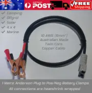 1 Metre 50A Anderson Plug to Battery Clamps Solar Offgrid 4x4 Camping Marine