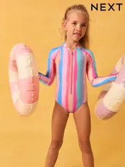 Rainbow Stripe Long Sleeved Sunsafe Swimsuit (3-16yrs) (F66541) | $37 - $48