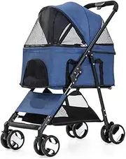 Dog Stroller Pet Stroller Cat Stroller Foldable Pet Stroller with Storage Basket, Dog Stroller with Detachable Carrier Travel Cats Stroller Dog Strollers (Size : Blue)