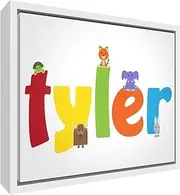 Feel Good Art Boy's Name Framed Box Canvas with Solid Wooden Surround in Cute Illustrative Design (64 x 44 x 3 cm, Large, Tyler)