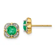 14k Yellow Gold Real Diamond and Emerald Fancy Earrings