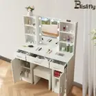 Dressing Table Makeup Vanity Set with Mirror Desk Stool Set Organizer Cabinets