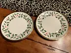 Lenox Holiday Dimension Holly Bread Butter Plates 6 3/8" Gold Rim Christmas Set2