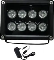 AUTENS IR Illuminator, 850nm 8-LEDs Wide Angle IP67 Waterproof Night Vision LED Array IR Infrared Light with Power Adapter for IP Camera CCTV Analogue Security Surveillance Camera (8LED 90 Degree)