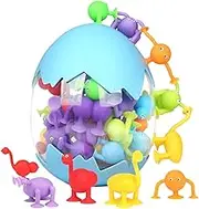 QINGBAO Suction Toy Set Suction Cup Toys, 38 Pcs Suction Bath Toys Stress Release Toys Silicone Building Blocks with Dinosaur Eggshell Storage Sensory Toys Travel Toys Gifts for 3 4 5 6 7 Year Old Boy Girl
