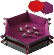 Highway 2 Pcs Portable Folding Dice Rolling Tray Set for RPG DND Table Games - PU Leather and Velvet Holder Storage Box - Red and Violet