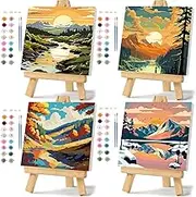4 Pack Framed Paint by Numbers Kit for Adults 12x12inch-Landscape Paint by Numbers Kit with Framed, DIY Painting by Number with Canvas Oil Painting for Gift Home Wall Decor (30x30cm, without Easel)