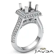 2 Row Halo Pave Semi Mount Diamond Engagement Princess 1.4Ct Ring 14k White Gold