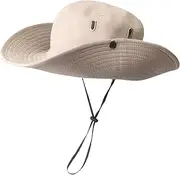 [Ｗoowayo] Sun Hats for Women Uv Protection Breathable Cowboy Hat UPF 50 Wide Brim Hat with Adjustable Strap Foldable Sun Hats for Women Men Hiking Fishing Camping Beige Accessory
