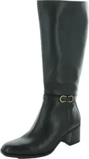 Naturalizer Womens Black Non-Slip Wide Calf Square Toe Block Heel Zip-Up...