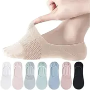 [JEKUGOT] 7 Pairs No Show Trainer Socks for Womens, Breatheble Invisible Ultra Low Cut Liner Socks. Non Slip Cotton Boat Socks Boat Shoes with Silicone Strips for Sneaker Loafers, 7 colours, 4.5-7