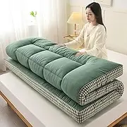 Japanese Thick Folding Futon Mattress, Single/Double/Queen Size, Portable Camping Mat, Sleeping Mat, Dormitory, Home Use(Green,90x200cm)