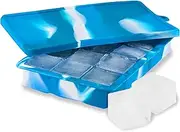 Host Ice Cube Tray with Lid, Makes 15 1.25" Cubes, Durable Silicone Trays, Perfect for Cocktails, Beverages, Mocktails, Iced Coffee, Tea, Infused Water, Kitchen Essentials, Set of 1, Blue Marble