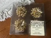 NEW IN ORIGINAL BOX CYNTHIA ROWLEY 4 GOLD BEADED NAPKIN RINGS