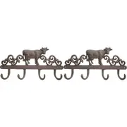 2x LVD Cast Iron Wall Mounted Hook Hanger Organiser 34.5x17.5cm Country Cow